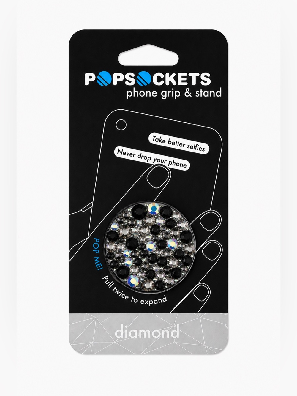 Jet Black Mix Luxe Crystals PopSocket Phone Holder Grip New